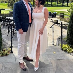 White slit midi dress